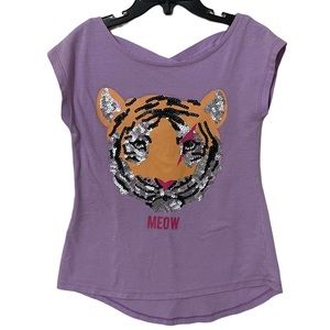 Arizona Jean Company Girls Size XS 6/6x Purple Tiger Short Sleeve Shirt